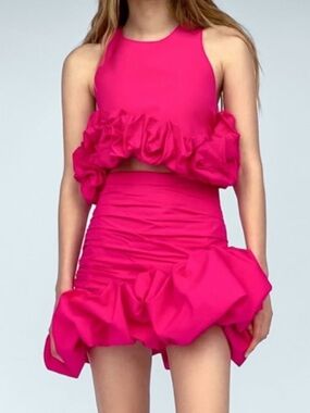 Asymmetric gathered and balloon Ruffled Mini Skirt